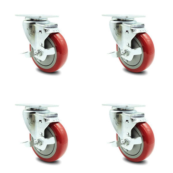 Service Caster Regency 600CSW415WB U-Boat Utility Cart Caster Replacement Set - REG-SCC-20S414-PPUB-RED-TLB-TP2-4
